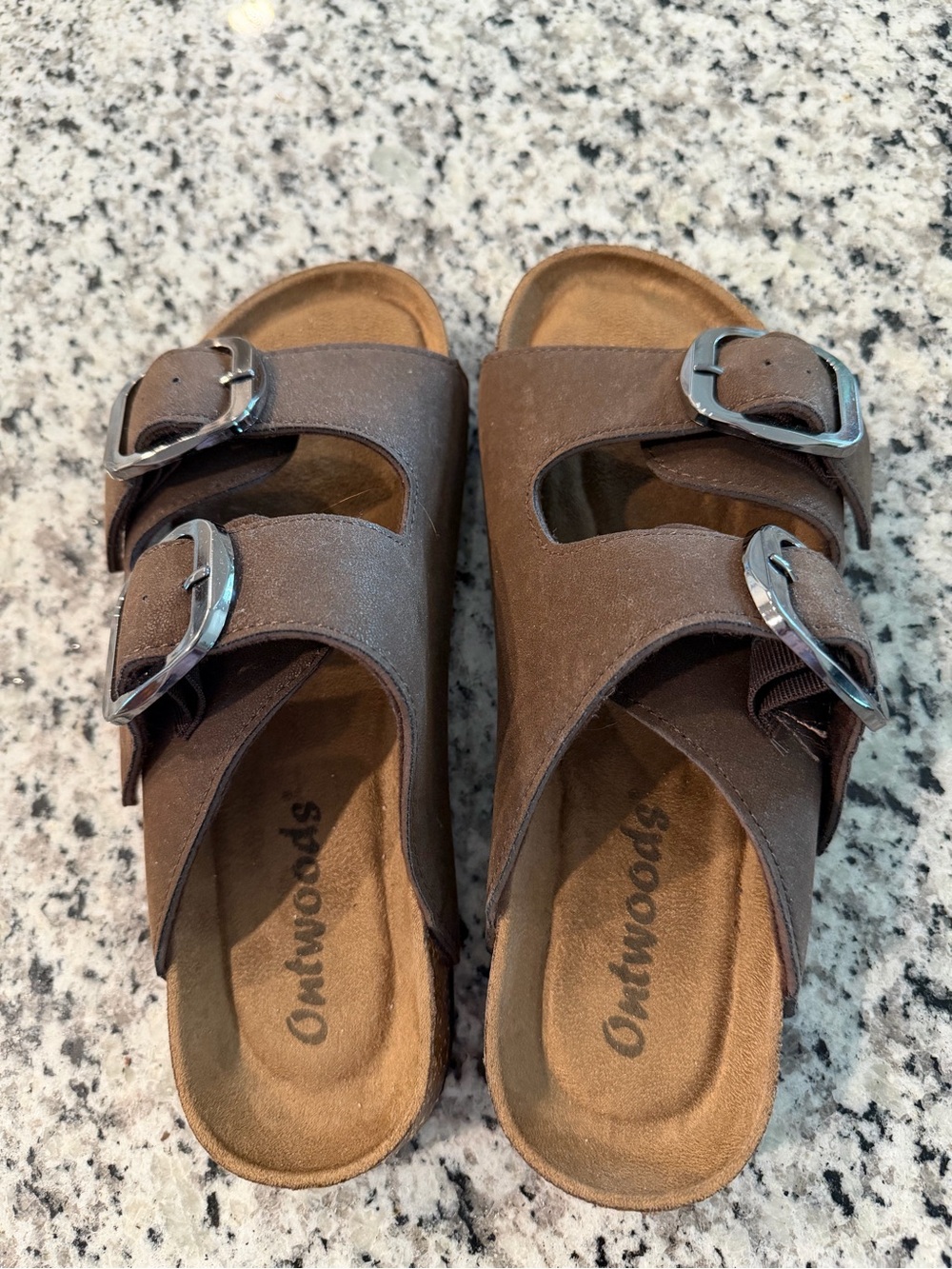 Oakwoods Brown Double Buckle Slide Sandals
